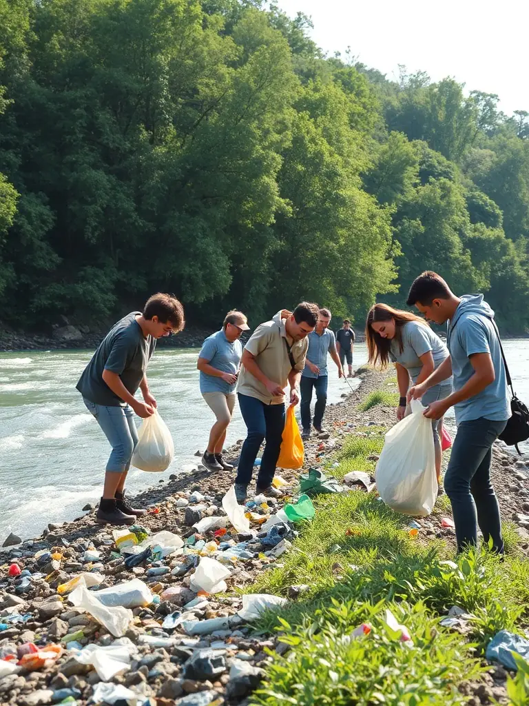 A picture of volunteers removing debris and trash from a river, demonstrating the organization's efforts to clean up and protect aquatic environments.